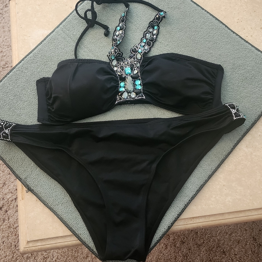 Women's (10/12) black embellished bikini